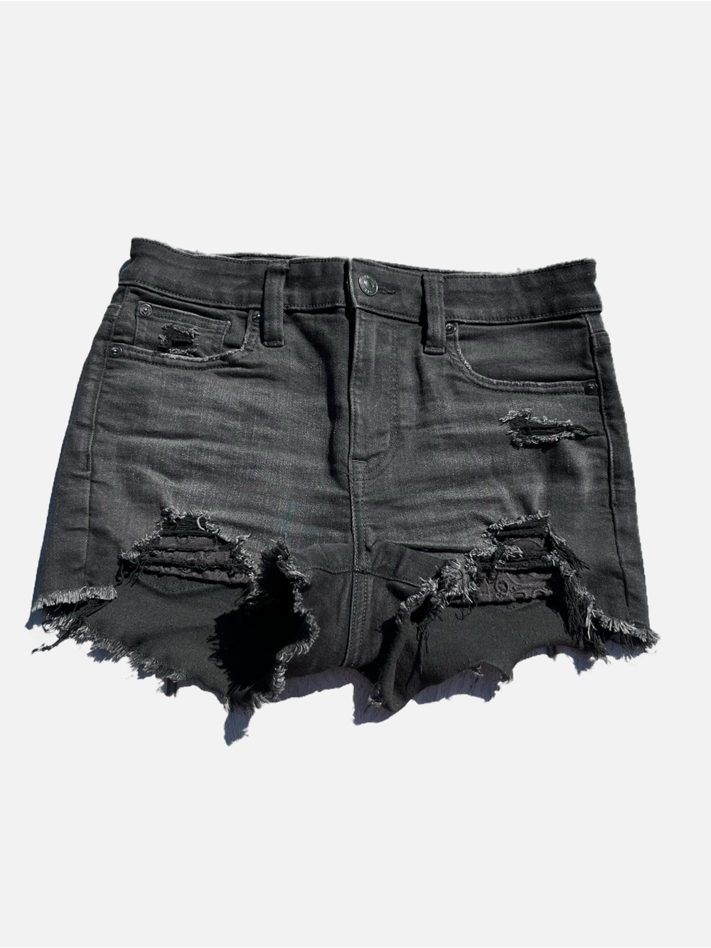 American Eagle Outfitters Black Distressed High-Rise Jean Shorts